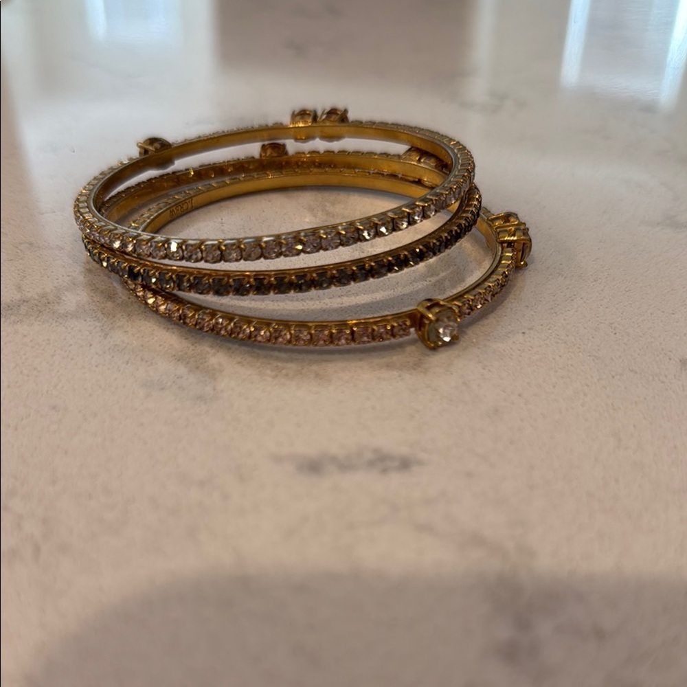 H Crew Elegant Gold Crystal Bangle Set